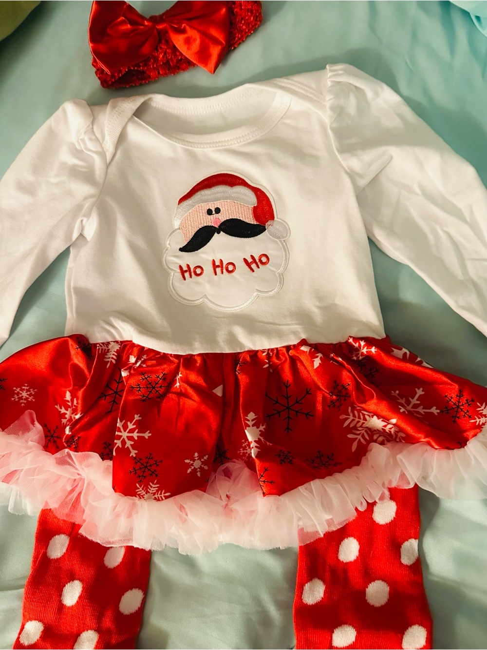 Girls Holiday Santa Dress Set in Red and White